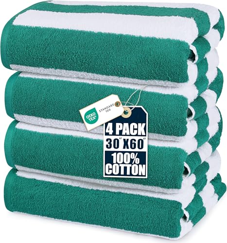 Utopia Towels Pack of 4 Cabana Beach Towels, Oversized 30 x 60 Inches Cotton Beach Towel Set, Smooth Ring Spun Texture for Pool and Swim Days, Modern Striped Design Bath Towels Green - color: Green, size: 30 x 60 - 4 Pack