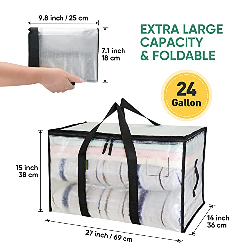BALEINE 2-Pack Oversized Moving Bags with Reinforced Handles, Heavy-Duty Storage Tote for Clothes, Moving Supplies (Clear, 2-Pack) - color: Clear, size: 2-Pack