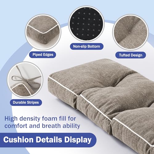 IPYNBAP Bench Cushion, 36 x 14 Inch Patio Furniture Cushions with Durable Ties, Soft Memory Foam Bench Cushions for Indoor/Outdoor Furniture with Non-Slip Bottom, Kitchen&Dining, Khaki - color: Khaki, size: 36*14+4”