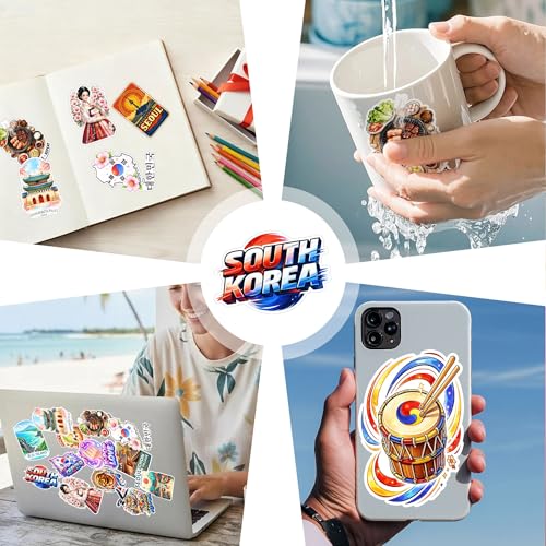 30 PCS South Korea Travel Stickers Pack, Seoul Busan Korean Flag | Vinyl Waterproof Decals Sheets Landmark Cute Food Culture Funny for Laptop Water Bottle Scrapbook Car Gifts for Adults Teens - color: South Korea Travel Sticker