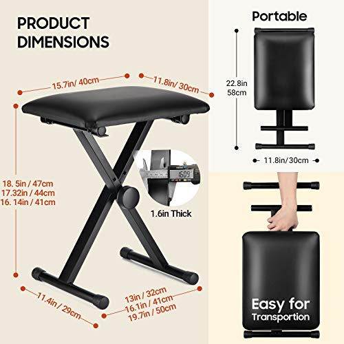 CAHAYA Keyboard Bench X-Style Height Adjustable 16.3-19.6in Padded Cushion Piano Stool Bench Keyboard Chair for Keyboards Piano CY0257 - color: Black, style: Standard Version