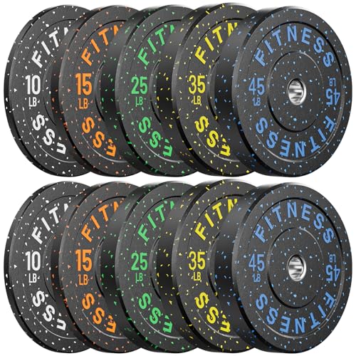 2" Bumper Plates Set Olympic Weight Plates for Barbell Strength Training | Papababe 2Inch Weights Plates Set, Floor Protective Plates, 20-600lbs Rubber Bumper Plates for Weightlifting, Bench Press - size: 260 LB SET (PAIR OF 10, 15, 25, 35, 45 LB), style: