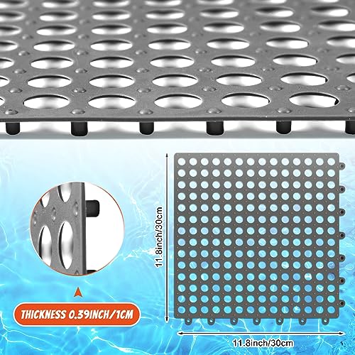 Tinideya 24 Modular Interlocking Floor Mat Rubber Tiles 12"x12" Drainage Interlocking Tiles Drain Holes Non-Slip Drainage Mats for Pool, Kitchen, Shower, Patio Pet Areas (Gray) (Round)