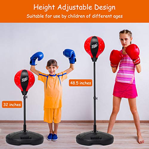 Costzon Punching Bag for Kids, Boxing Bag Set Toy with Height Adjustable Stand, Kids Boxing Gloves and Hand Pump, Freestanding Boxing Equipment Gift for Boys and Girls 8+ Years Old - style: 48.5" Height
