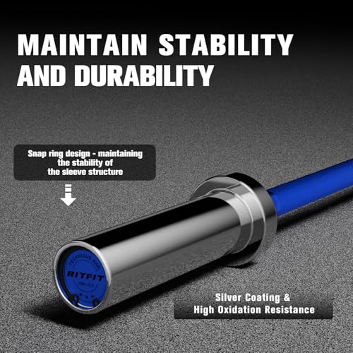 RITFIT Olympic Barbell 4ft/6ft - 2 Inch Weight Bar for Strength Training, Weightlifting, Squat, Deadlift, Bench Press, Curl, Overhead Press - 350lbs/500lbs Capacity - color: Silver/Blue, size: 4FT without Collar
