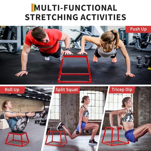 Plyometric Jump Box Set 12/18/24 Inch, Rectangle Steel Jump Plyo Box with Anti-Slip Platform for Home Gym, Strength Training & Conditioning Workouts for Men and Women, Red