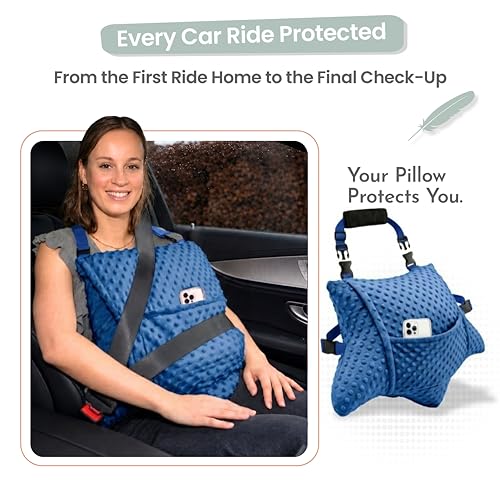 MOYOAMA Hysterectomy Pillow Post Surgery – Form-Fit Support Shield with Secure Straps, 2 Pockets, & Cozy Muff – After Hysterectomy Recovery Must-Haves, Post-Op C-Section Pillow Post Surgery Gifts - color: Denim Blue