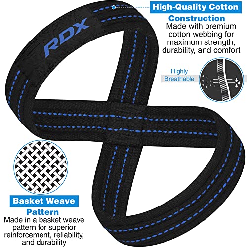 RDX Weight Lifting Straps Figure 8, Anti Slip Strap with Cuffs Wrist Support for Gym Workout Deadlift Powerlifting Bodybuilding Weightlifting, Fitness Strength Training, Hand Bar Grip for Men - color: BLACK BLUE, size: Medium