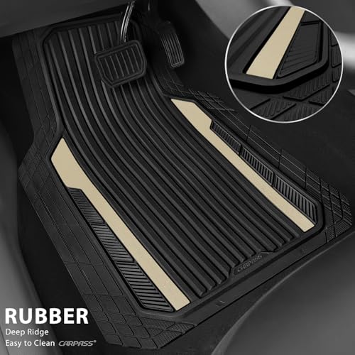CAR PASS Heavy Duty Rubber Car Mats Metallic, Aluminum Film All Weather Floor Mats Waterproof Universal Trim to Fit for SUV Sedan Van 4 Piece Deep Dish Two-Tone Sporty Black Golden Chrome - color: Black and Golden