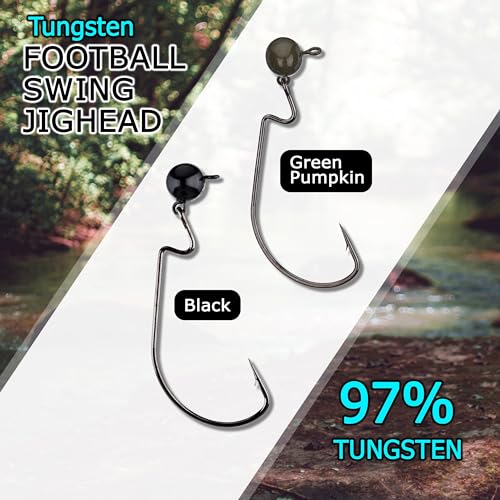 Reaction Tackle Tungsten Football Swing Jig Heads, Swinging Action Trigger Bait for Bass, Walleye and Pike, Crawfish Imitation Jig with Sharp Hooks (3-Pack) - color: Black, size: 3/4 Oz