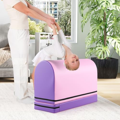 Goplus Mailbox Tumbling Mat, Gymnastics Vaulting Box w/Detachable Mat, Carrying Handle, Premium PU Leather, Portable Jumping Tumbling Aid Trainer for Kids Home Gyms Exercise - color: Purple+Pink