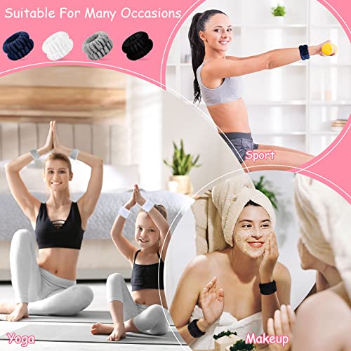 Chuangdi 4 Pairs Wrist Bands for Washing Face Wrist Spa Microfiber Wash Towel Band Scrunchies Absorbent Wristbands Sweatband for Women Prevent Liquid from Spilling(Dark Colors) - color: Dark Colors