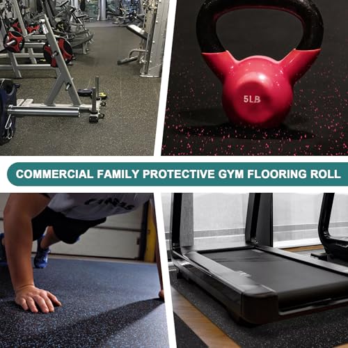 Heavy Duty Rubber Flooring Roll, 1/4" Thick EPDM Gym Rubber Mat, 6’ x 4’ Speckled Fitness Flooring for Home Gym & Garage, Non-Slip Exercise Equipment Floor Mat, Noise Reducing, Black with Red Flecks - size: 6'×4'
