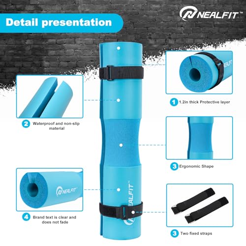 NEALFIT Barbell Pad Squat Pad for Squats—Squat Bar Pad—Great for Weightlifting,Lunges and Hip Thrusts—Foam Sponge Pad—Fit Standard and Olympic Bars Perfectly - color: Cyan