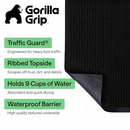 GORILLA GRIP Waterproof Traffic Guard Door Mat, 60x36, Indoor Outdoor Heavy Duty Entryway Mats, Strong Backing Commercial Utility Rugs for Office, Hallway, Garage, Patio, Low Profile Runner Rug, Black - color: Black, size: 60" X 36"