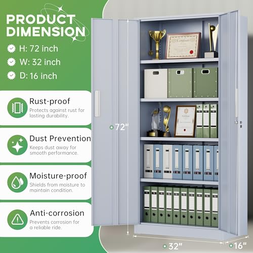 INTERGREAT Metal Storage Cabinet, 72" H Lockable Steel Cabinets with Locking Doors, Storage Lockers with Adjustable Shelves for Office, Home, Garage, Gym, School (Cement Grey) - color: Cement Grey, size: MSC-D16