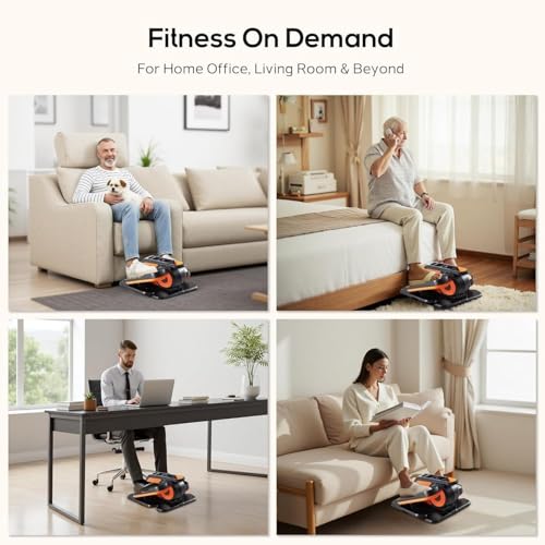 NEWBULIG Under Desk Elliptical Machine, Ellipse Leg Exerciser As Seen On TV with Remote Control, 12 Adjustable Speeds, Forward & Reverse, Mini Ellipse Leg Trainer for Home & Office - style: Orange