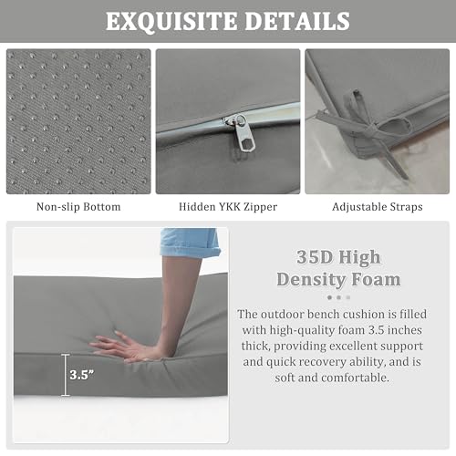 Premium Outdoor Bench Cushions for Patio Furniture 3.5inches Memory Foam Bench Cushion Waterproof Fade Resistant Porch Swing Cushions with Straps 36×18 Inch Light Grey - color: Light Grey, size: 36'' x 18'' x 3.5''