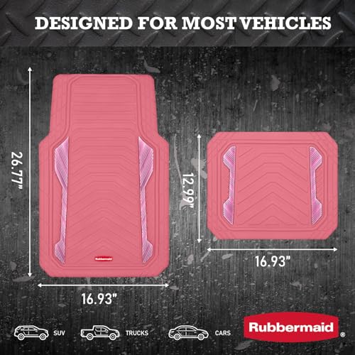 Rubbermaid Car Floor Mat, Heavy Duty All-Weather Car Mats Full Set with Dual-Tone Pink and Sliver Aluminum Inserts – Universal Fit, Anti-Slip Backing, Trim-to-Fit for Most SUV, Sedan, Van - color: Pink & Silver