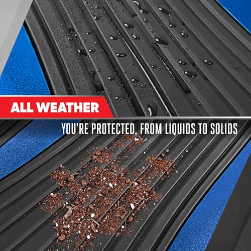 Motor Trend ChromeTech Car Floor Mats Full Set - Durable Rubber Floor Mats for Cars with Two Tone Accent, All Weather Interior Protection for Front and Rear with Non-Slip Backing, Black/Blue - color: Black & Blue