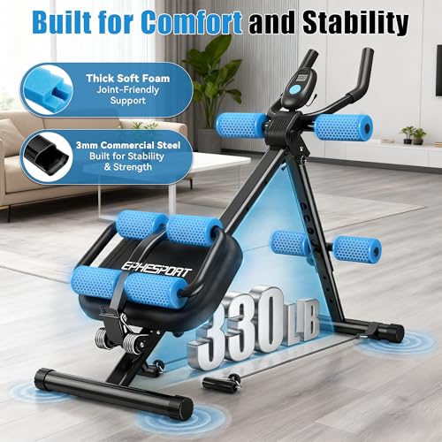 EPHESPORT Multifunctional Ab Machine, Crunch & Sit-Up Core Trainer, Adjustable Ab Trainer with Knee & Back Support, Foldable, Full Body Workout Equipment for Home Gym - color: Blue