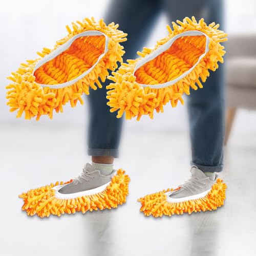 2 Pcs Orange Color Mop Slippers,Mop Pads for Floor Cleaning Microfiber Cleaning Soft Washable House Slipper - color: Orange Color