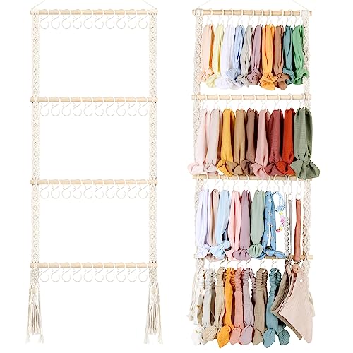 POVETIRE Headband Holder Head Bands Organizer for Girls, Baby Headbands Hair Accessories Organizer Storage Wall Hanging Decor for Nursery Toddler Girls Room - color: Macrame