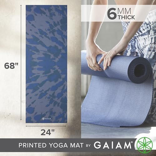 Gaiam Premium Yoga Mat, 6mm Thick Print Mat | Premium 6mm thick cushioning for joint support. Non-slip print design for yoga, Pilates & floor workouts. - color: Tie Dye Blast