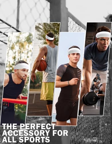 Headbands for Men & Women, Sweat Headband Non-Slip Sweatband Sports Running Cycling Yoga Basketball Workout Football Training - color: White Pack