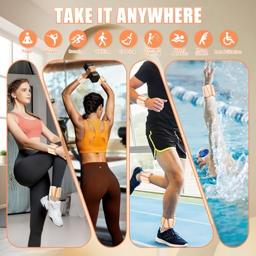 BECOJADDE Ankle Weights for Women Wrist Weights Set of 2 (1 lb/2 lb Each) Adjustable Arm Leg Weight for Womens Men Suitable for Walking Swimming Running Pilates Yoga Gym - color: Light Orange, size: 2lb Pair (1lb Each)