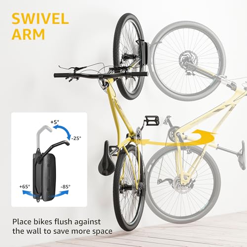 monTEK Swivel Bike Wall Mount, Bike Hangers for Garage, Space-Saving Vertical Bike Rack, Sturdy Bike Storage Rack Holds Up to 66lbs, Easy to Install, Black - size: 1 PACK