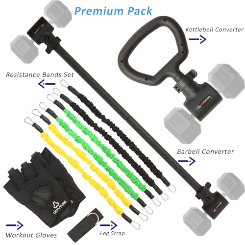 3 in 1 Dumbbell Converter Bar Set - Convert Dumbbells to Barbell & Kettlebell for Home Gym, Multi-Functional Strength Training Bar with Secure Clamps, Space-Saving Weight Lifting System (Black)