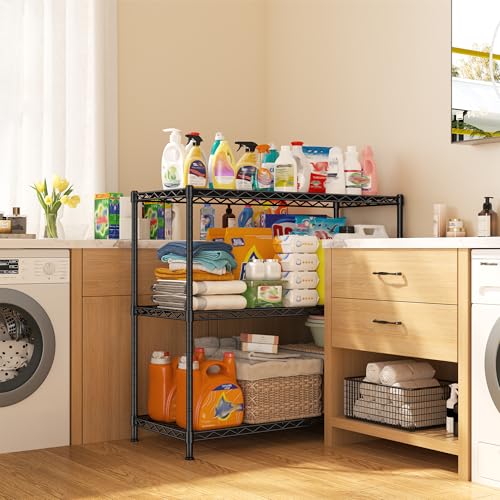 DurayLoly 35.6" W Storage Shelves, 3 Tier Adjustable Metal Shelving Unit Heavy Duty Steel Wire Rack for Kitchen,Laundry,Pantry,Office,Garage, Closet,Black(35.6" Wx14"Dx35.6"H) - size: Black-35.4"Wx13.9"Dx35.4"H