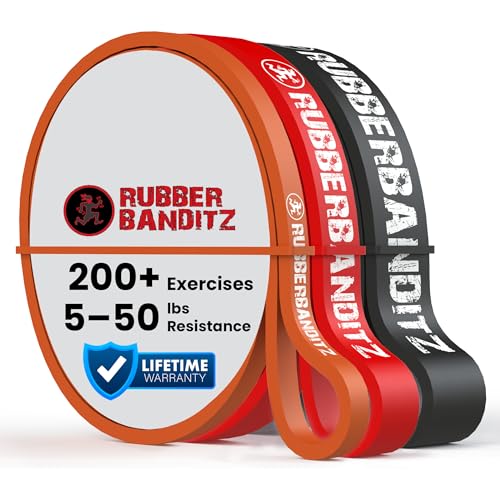 Rubberbanditz Combo Pull Up Assist Bands | Heavy Duty Resistance Exercise Bands for Powerlifting, Mobility, and Stretching | Resistance Bands for Working Out - color: Orange, Red, and Black, size: Pack of 3