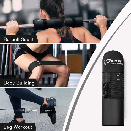 RitFit 7PCS Barbell Squat Pad Set, Hip Thrust & Lunges | Includes Resistance Band, 2 Safety Straps, 2 Gym Ankle Straps & Carry Bag, Upgraded Neck & Shoulder Protective Pad - color: Black