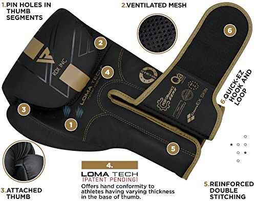 RDX Boxing Gloves, Pro Training Sparring, Maya Hide Leather, Muay Thai MMA Kickboxing, Men Women Adult, Heavy Punching Bag Focus Mitts Pads Workout, Ventilated Palm, Multi Layered, 8 10 12 14 16 18 Oz - color: GOLDEN, size: 16 OZ