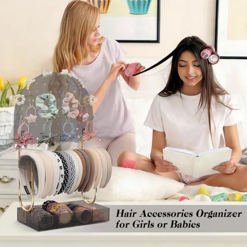 Keebofly Hair Accessories Organizer & Headband Holder Stand, Smoky Grey & Gold-plated - color: Half_moon Grey Acrylic & Gold-Plated