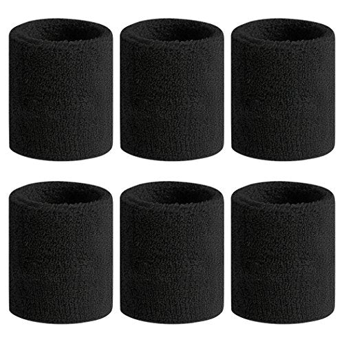 BEACE Sweatbands Sports Wristband for Men & Women - Moisture Wicking Athletic Cotton Terry Cloth Sweatband for Tennis, Basketball, Running, Gym, Working Out - color: Black