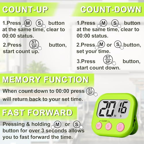 ZILLEEN Classroom Timer for Kids Teachers 2 Pack Digital Timers - color: Blue & Green