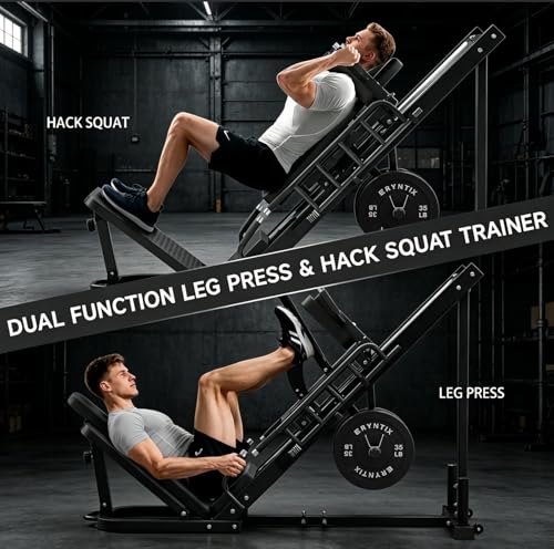 Leg Press Hack Squat Machine Combo, 45° Leg Exercise Machine ,Lower Body Special with Weight Storage for Quads, Hamstring, Glutes, Calves, Compact Home Gym Leg Day Equipment - style: Black Leg Machines