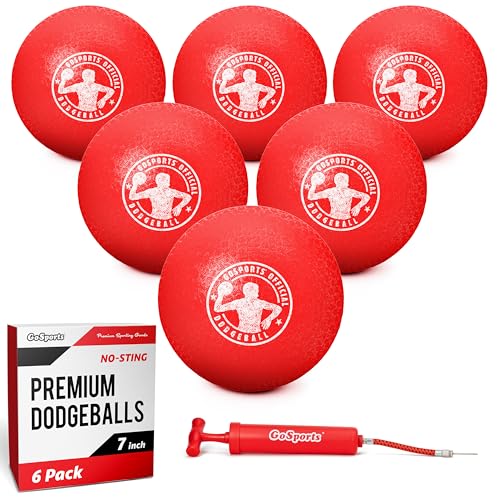 GoSports Inflatable Dodgeballs - Choose 5 Inch or 7 Inch No Sting Balls - Set of 6 Includes Ball Pump & Mesh Bag - color: 7" Balls 6 Pack - Red