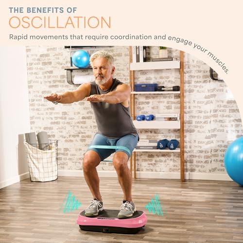 Lifepro Waver Mini Vibration Plate Exercise Machine with Resistance Bands | Compact Design, 99 Speed Levels, 10 Presets, Non-Slip Surface — Vibration Plate for Lymphatic Drainage, Full Body Workout - color: Pink