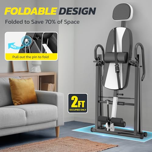 YOLEO Gravity Inversion Table for Back Pain Relief 2026 New Inversion Table w/Lumbar Support Easy to Assemble Back Stretcher Machine 300 lbs - color: White