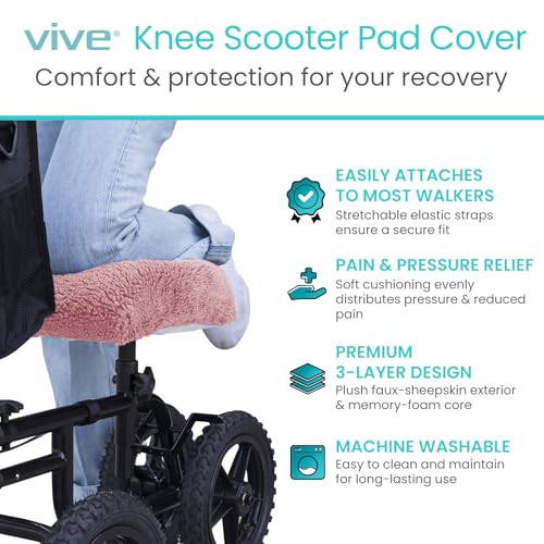 Vive Mobility Knee Scooter Pad Cover - Soft Plush Adult Sheepskin Memory Foam Cushion, Walker Accessory for Knee Roller, Padded Accessories Leg Cart Improves Comfort with Injury, Universal Fit (Pink) - color: Pink