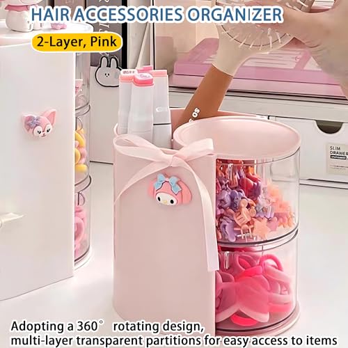 Azurphoric Hair Accessories Organizer with Hair Brush Holder, Rotatable Makeup Brush Holder for Necklaces, Earring, Bracelet, Ring, Makeup Brushes, Hair Clip and Hair Accessories (Pink, 2-Layer) - color: Pink, size: 2-Layer