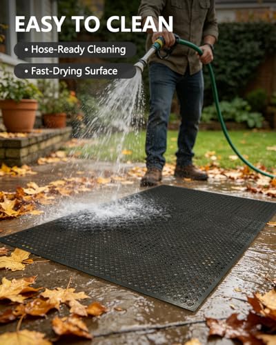 【10mm Extra Thick】36"x60" Heavy Duty Non-Slip Outdoor Rubber Door Mat with Drainage Holes, Large Rubber Mats for Bar, Garage, Kitchen, Waterproof Black Shop Matt, Fast Drying Restaurant Floor Mat - size: 3' x 5' (Rectangular)