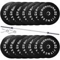 Fitvids 2-Inch Olympic Rubber Weight Plates Sets, Bumper Plates Set with Barbell for Strength Training, 180-390 Lbs Multiple Options - color: Black, style: 390LB Set With Barbell