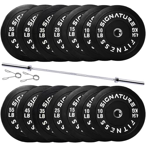 Fitvids 2-Inch Olympic Rubber Weight Plates Sets, Bumper Plates Set with Barbell for Strength Training, 180-390 Lbs Multiple Options - color: Black, style: 390LB Set With Barbell
