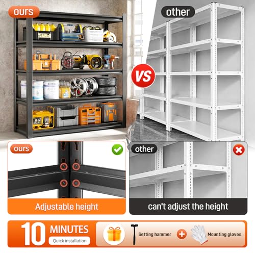 72" H Garage Shelving Unit, Garage Storage Shelves 2500LBS Heavy Duty Shelving, Adjustable 5 Tier Metal Shelving Utility Shelf, Storage Rack for Industrial, Warehouse, Basement (16" D*36" W*72" H) - size: 16" D*36" W*72" H