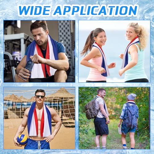 Coume 20 Pcs 4th of July Cooling Towel Bulk for Neck Face 40 x 12 Inch Double Layer Microfiber Soft Breathable Sport Red White Blue Towel for 250th Anniversary Patriotic Decor, Moisture Wicking Cold